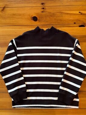 EUC Madewell Midweight Mockneck Dark Brown/White Sweatshirt, Size Small
